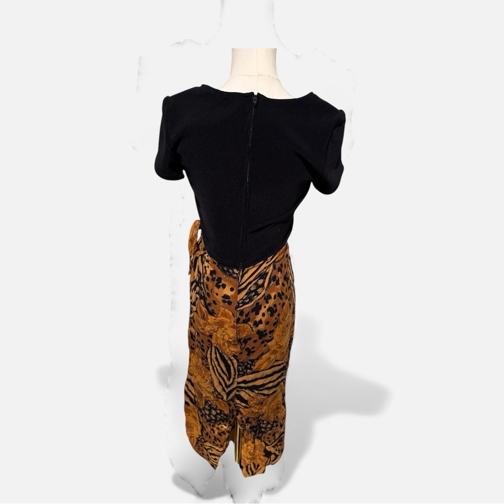 🔻Vintage Black Knit Bodice Dress w/ Leopard Floral Sarong Skirt — Small - Picture 3 of 8